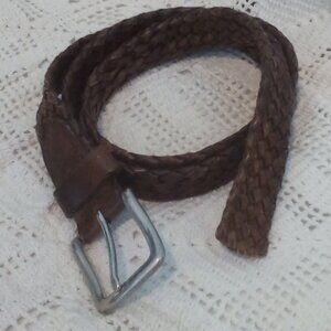 STRUCTURE 38" GENUINE LEATHER WOVEN ADJUSTABLE BRASS BUCKLE MADE IN MEXICO BROWN